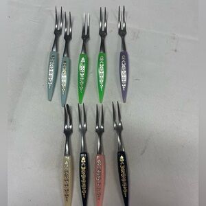 MCM vintage appetizer forks, colorful assorted set.